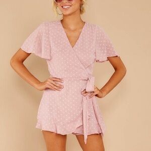 New Dusky Pink Swiss Dot Romper Dress Playsuit